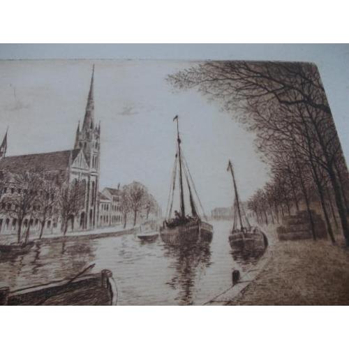 Spaarne Haarlem sepia ets rond 1900