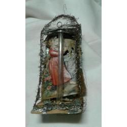 Antieke kerstbal,POEZIE PLAATJE MET LEONICHE DRAAD 10,50 CM