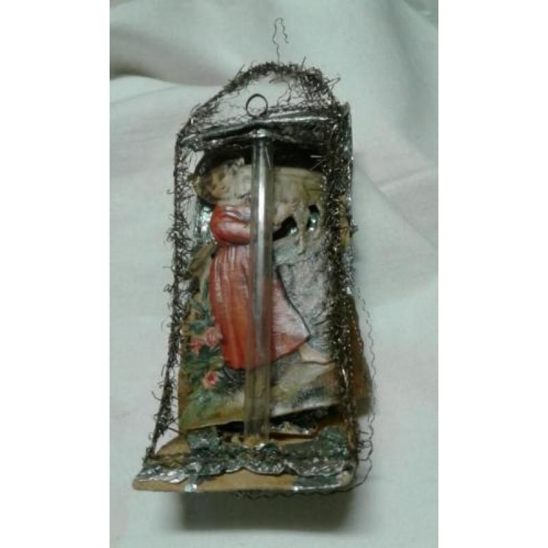 Antieke kerstbal,POEZIE PLAATJE MET LEONICHE DRAAD 10,50 CM