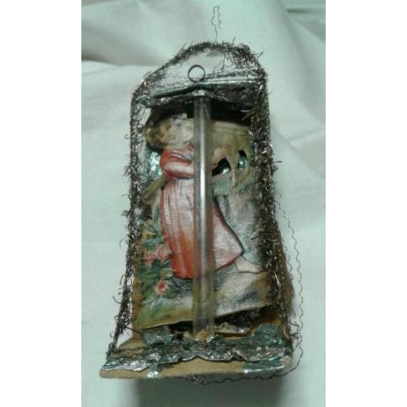 Antieke kerstbal,POEZIE PLAATJE MET LEONICHE DRAAD 10,50 CM