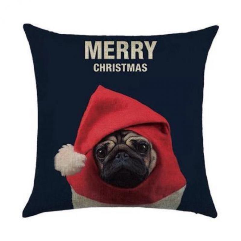 Mopshond kerstmuts merry christmas zwart kussenhoes nieuw