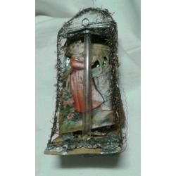 Antieke kerstbal,POEZIE PLAATJE MET LEONICHE DRAAD 10,50 CM