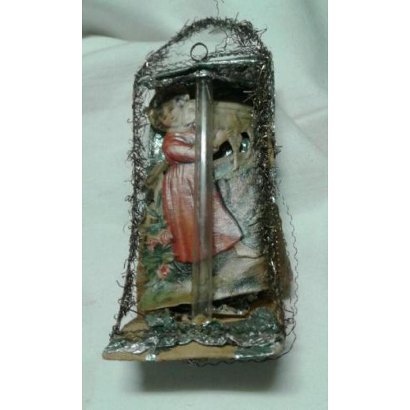 Antieke kerstbal,POEZIE PLAATJE MET LEONICHE DRAAD 10,50 CM