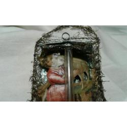 Antieke kerstbal,POEZIE PLAATJE MET LEONICHE DRAAD 10,50 CM