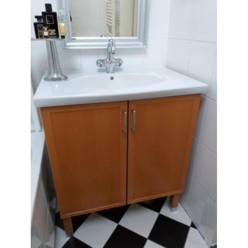 Badkamermeubel hout met porseleinen bak incl.Grohe kraan.