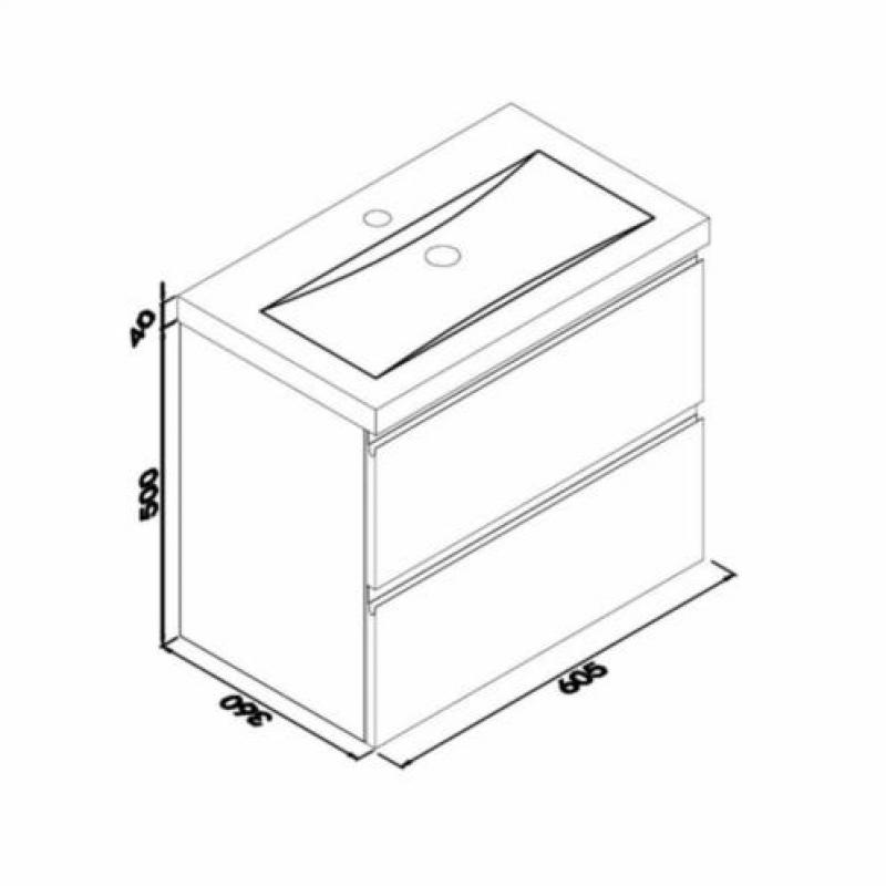 Badmeubel Set Extra Compact 60X36 Cm Hoogglans Grijs